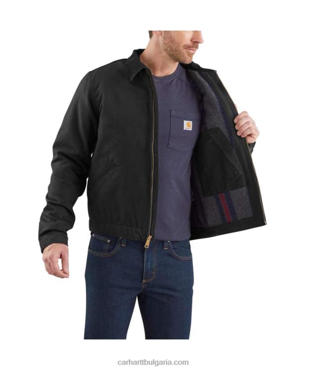 XD68N17 мъже спокойна кройка детройт яке с подплатено одеяло черен Carhartt