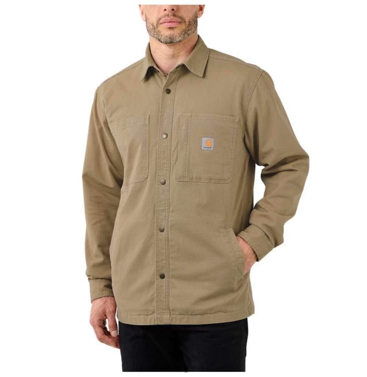 XD68N28 мъже здрава, гъвкава, спокойна кройка, платнена риза с поларена подплата и щракване отпред черен Carhartt