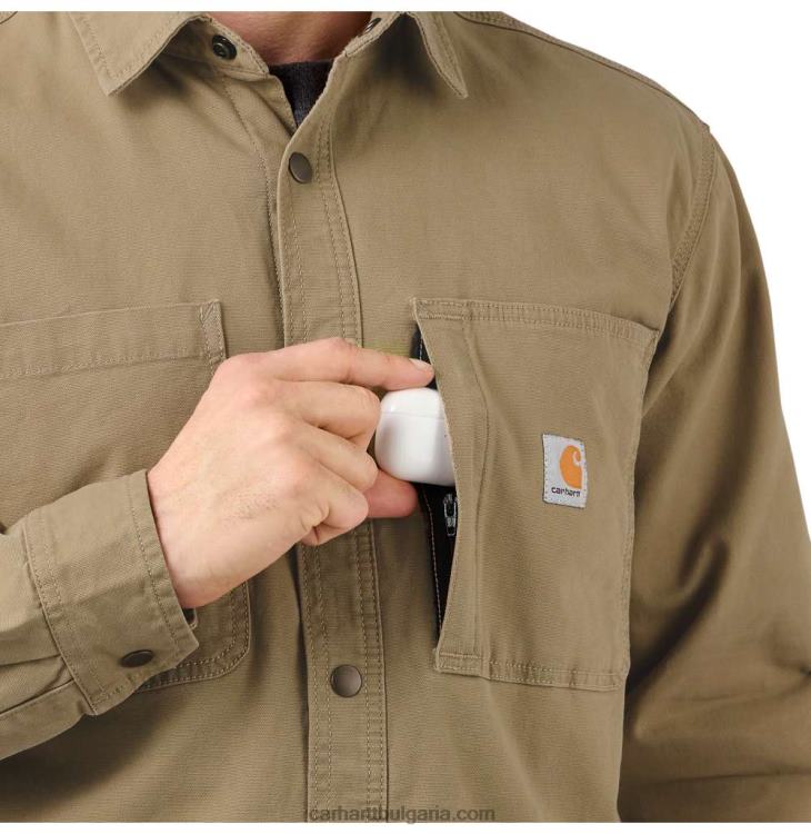 XD68N28 мъже здрава, гъвкава, спокойна кройка, платнена риза с поларена подплата и щракване отпред черен Carhartt